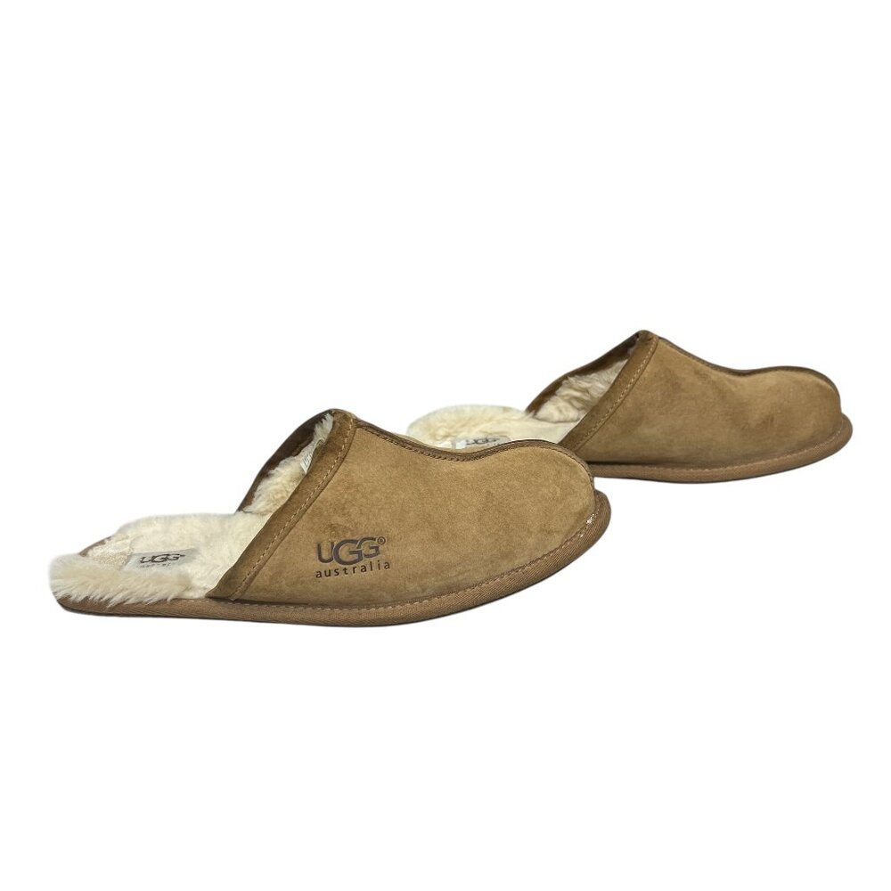 Ugg Australia Pearle Chestnut Brown Suede Sheepskin Men's Slippers Mules sz11